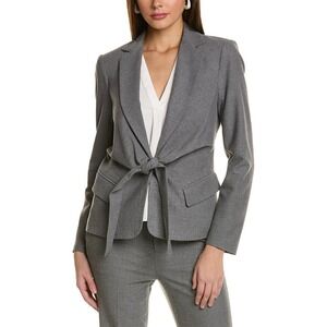 Donna Karan Womens Tie Front Wrap Blazer On the Town Size‎ 12 Grey NEW $475